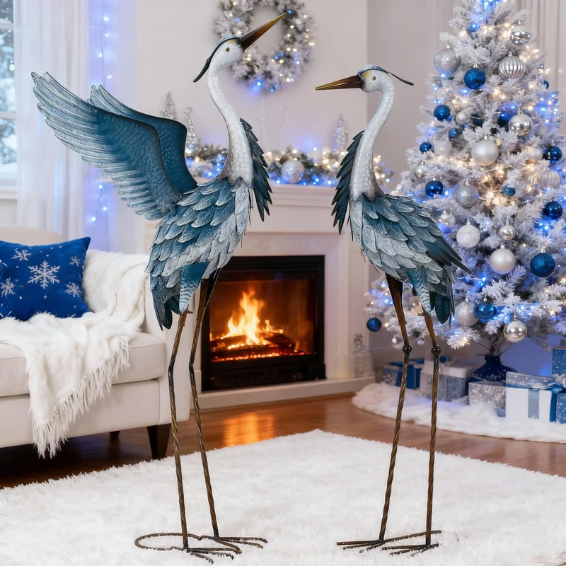 TERESA'S COLLECTIONS Large Garden Ornaments Outdoor, 2 Pcs Lifelike Metal Heron Garden Statues, Standing Heron Deterrant for Ponds, Crane Garden Decorations for Lawn Yard, Gifts for Women, 38inch