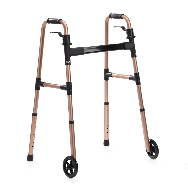 NRS Healthcare Easyfold Wheeled Walker – Rose Gold | Lightweight, Foldable & Adjustable Mobility Support