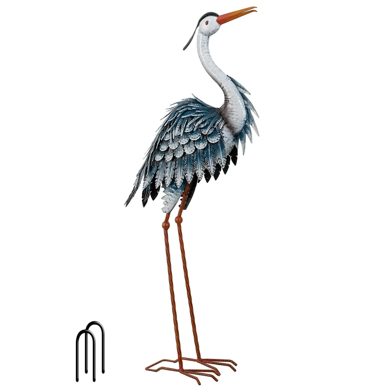 TERESA'S COLLECTIONS Garden Decor Blue Heron Sculptures & Statues Decor, 33.8 Inch Coastal Metal Cranes Decoy for Outdoor Outside Yard Art Patio Pond Pool Lawn Decorations,Gifts for Father Dad