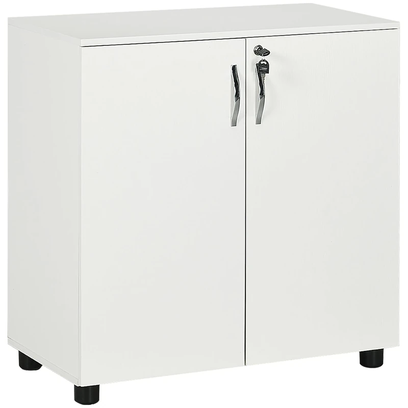Vinsetto Lockable Office Storage Cabinet, 2 Door Storage Cupboard with Key Security, 2-Tier Shelf, Multi-Purpose Sideboard for Home office, Study, 80 x 40 x 80 cm, White - Image 1