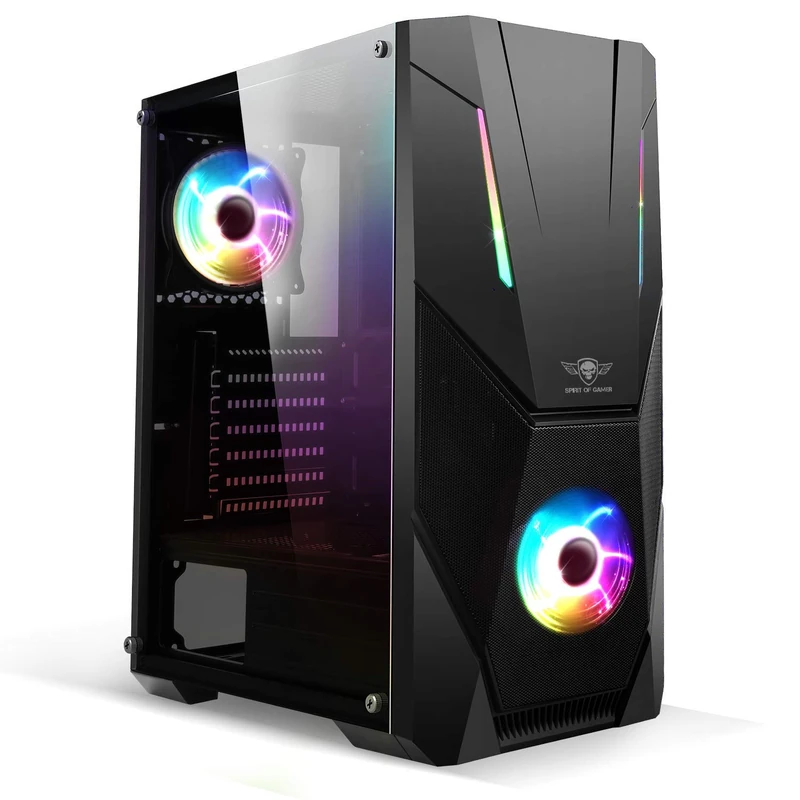 Spirit Of Gamer - ROGUE V - PC Gamer ATX/mATX/ITX Case - Front Panel and Tempered Glass Wall - 2 x 120mm Addressable RGB LED Fans - AURA/MSI MYSTIC/ASROCK 3Pin Compatible