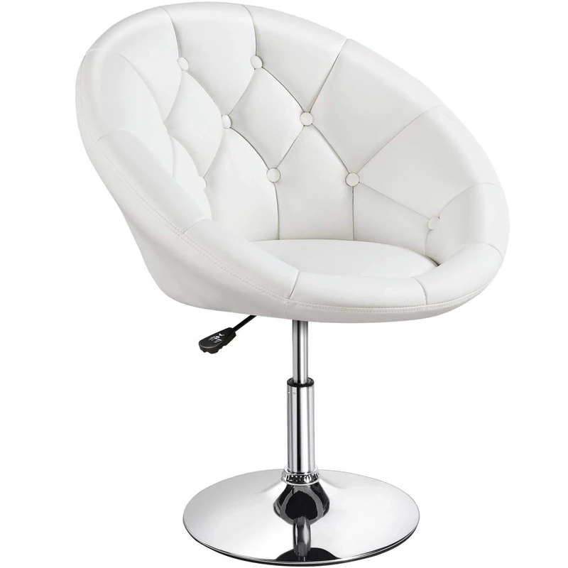 Yaheetech Swivel Armchair, PU Leather Vanity Chair Dressing Table Chair, Accent Chair for Living Room Bedroom Salon Make up Room, Height Adjustable, White