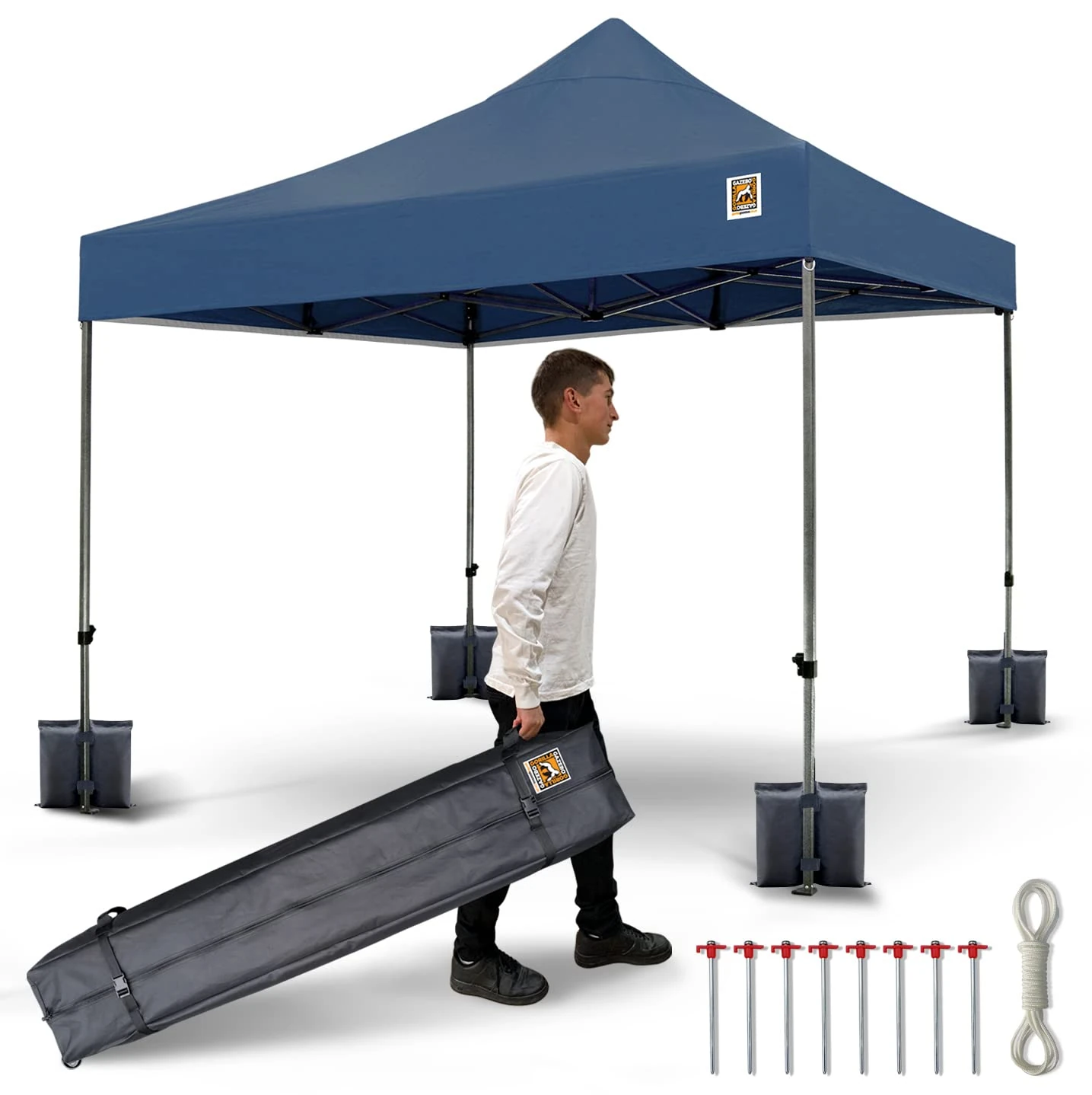 3x3m Pop Up Gorilla Gazebo Fully Waterproof Heavy Duty with Leg Weights Wheeled Carrybag Eight Heavy Duty Pegs and Guy Rope Set