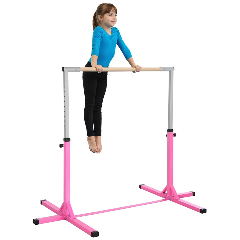 HOMCOM Adjustable Gymnastics Bar for Kids - Pink Training Bar