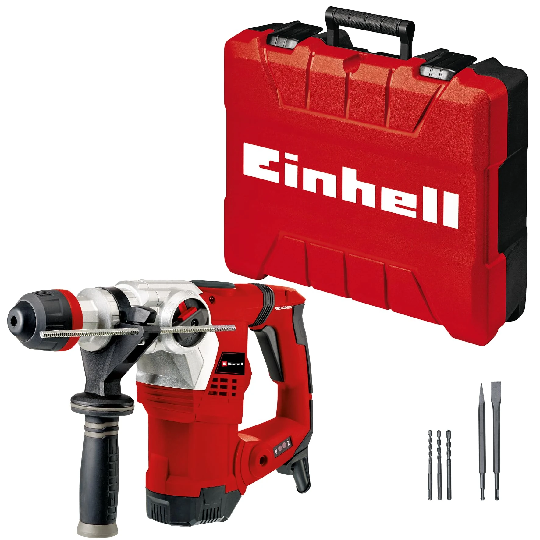 Einhell TE-RH 32 4F Rotary Hammer Drill Kit | SDS Plus 4-in-1 Drill - Drilling / Pneumatic Impact Drilling / Chiselling With and Without Lock | 1050W, 5 Joule Impact Force, Anti-Vibration System