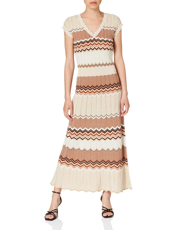 Morgan RMJINI Jacquard Striped Casual Dress, Chamois, UK Size 4 Women