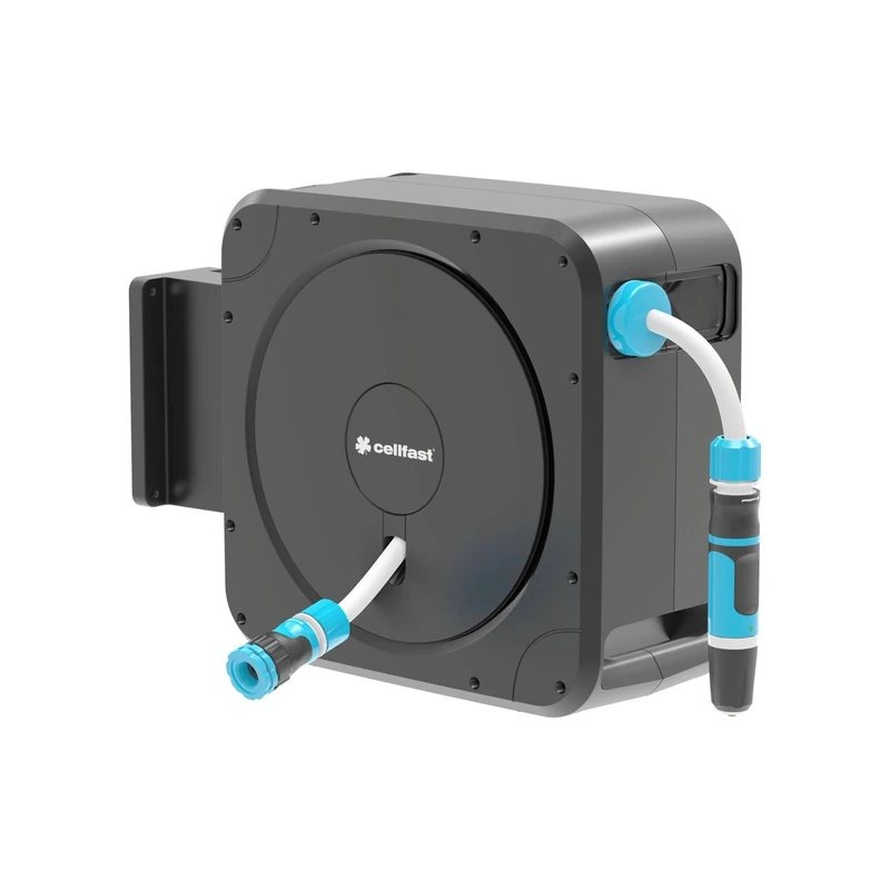 Cellfast Automatic Hose Reel Set with Wall Mount Wall Hose Holder Connection Hose Cleaning Syringe Quick Coupling Hose Connection Ergo