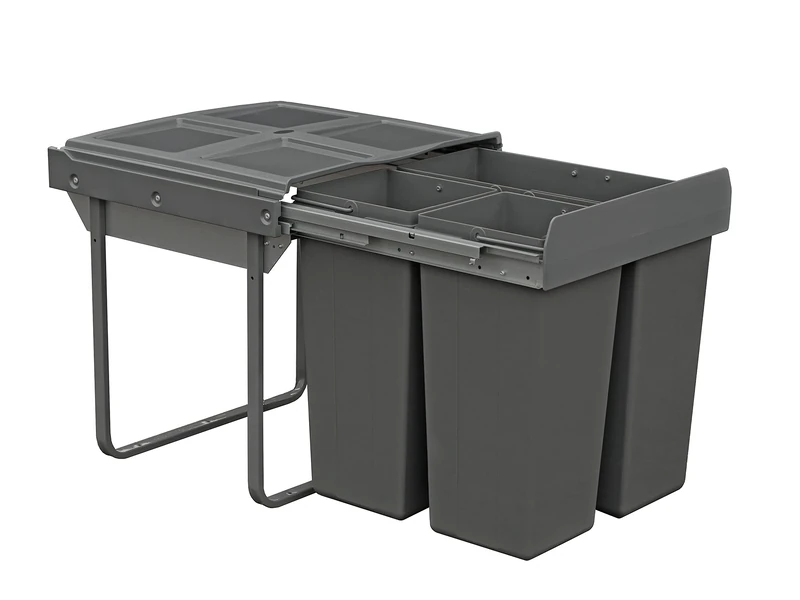 Handle & Home 68 Litre Capacity Dark Grey Base Mounted Bin for 600mm Cabinet (1x34L + 2x17L)