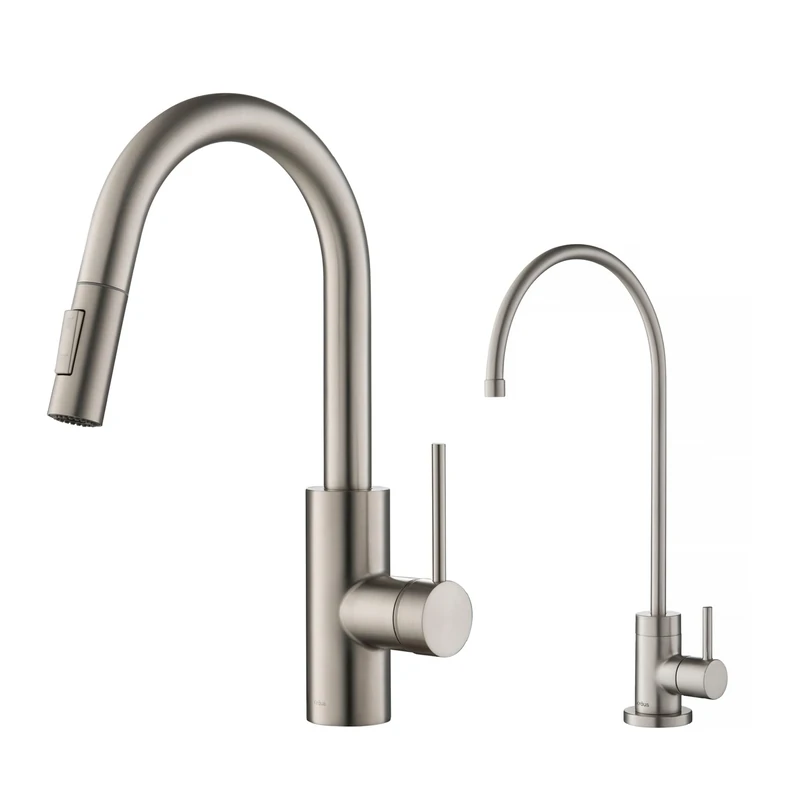 KRAUS Oletto Pull-Down Kitchen Faucet and Purita Water Filter Faucet Combo in Spot Free Stainless Steel, KPF-2620-FF-100SFS