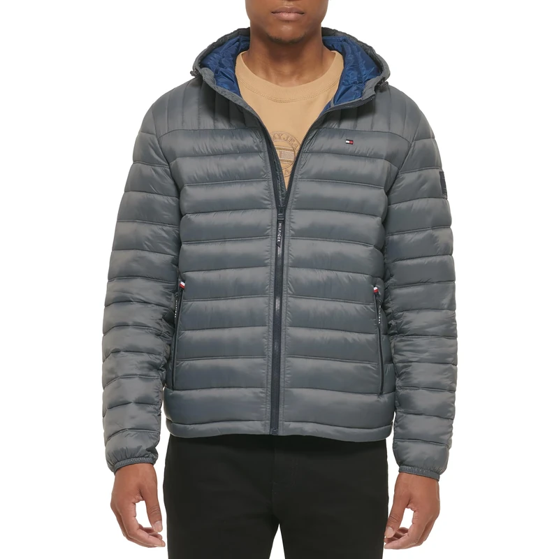 Tommy Hilfiger Men's Water Resistant Ultra Loft Filled Hooded Puffer Jacket Down Alternative Coat, Charcoal, M