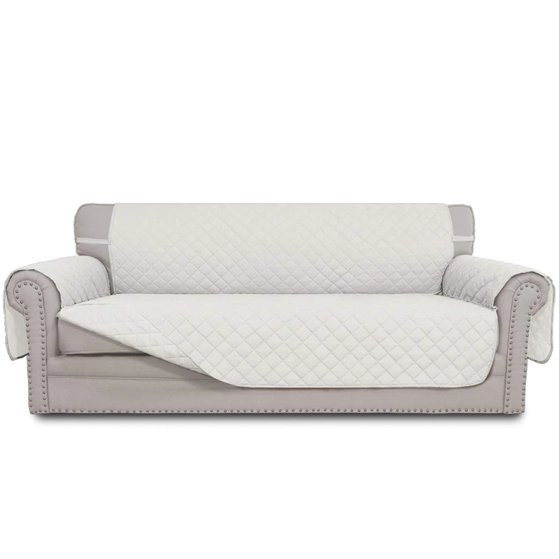 Easy-Going Reversible Sofa Cover, Waterproof with Foam Rods, Elastic Straps Furniture Protector for Pets Children Dogs and Cats (Sofa, Ivory/Ivory)