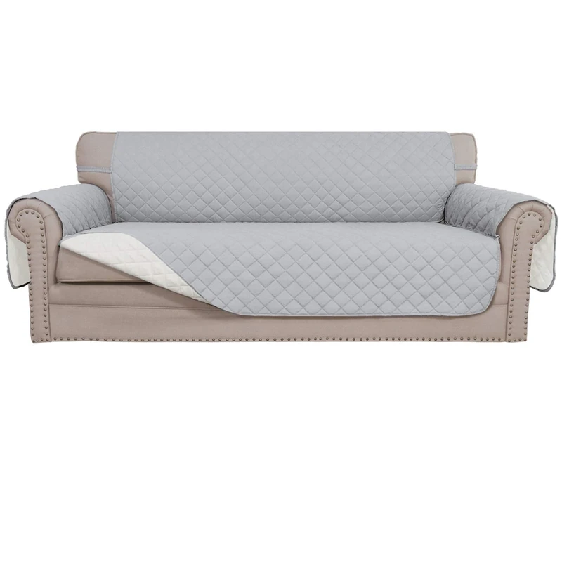 Easy-Going 4 Seater Sofa Slipcover Reversible Sofa Cover Water Resistant Couch Cover with Foam Sticks Elastic Straps Furniture Protector for Pets Children Dog Cat (XX-Large, Light Gray/Ivory)