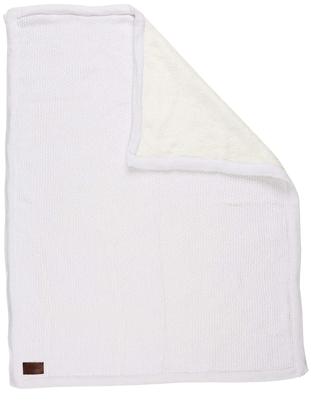 The Little Green Sheep Knitted Baby Blanket with Fleece Lining - Made with Organic Cotton - White