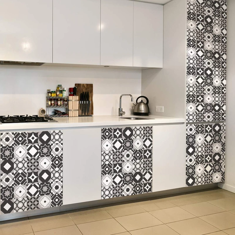Ambiance Sticker Self-Adhesive Decorative Wall Decal Cement Tile for Bathroom and Kitchen Sanches- Pack of 24 Stickers of 15 x 15 cm