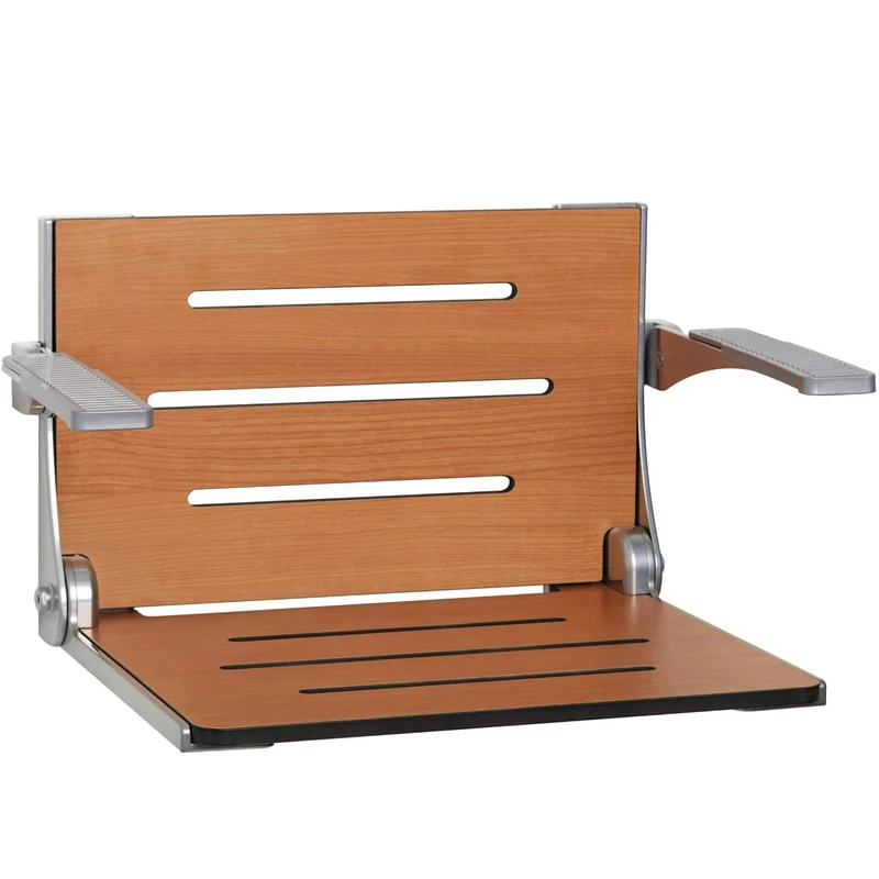Seachrome Comfort Shower, Teak Seat with Silver Frame and Pads