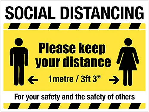 1 metre social distancing cone sign 600x450mm (cone not included)