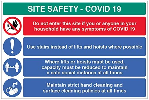 Site Safety COVID19 - Use stairs, maintain safe social distance in lifts/hoists, clean hands/surfaces - 4mm fluted 900x600mm - Image 1