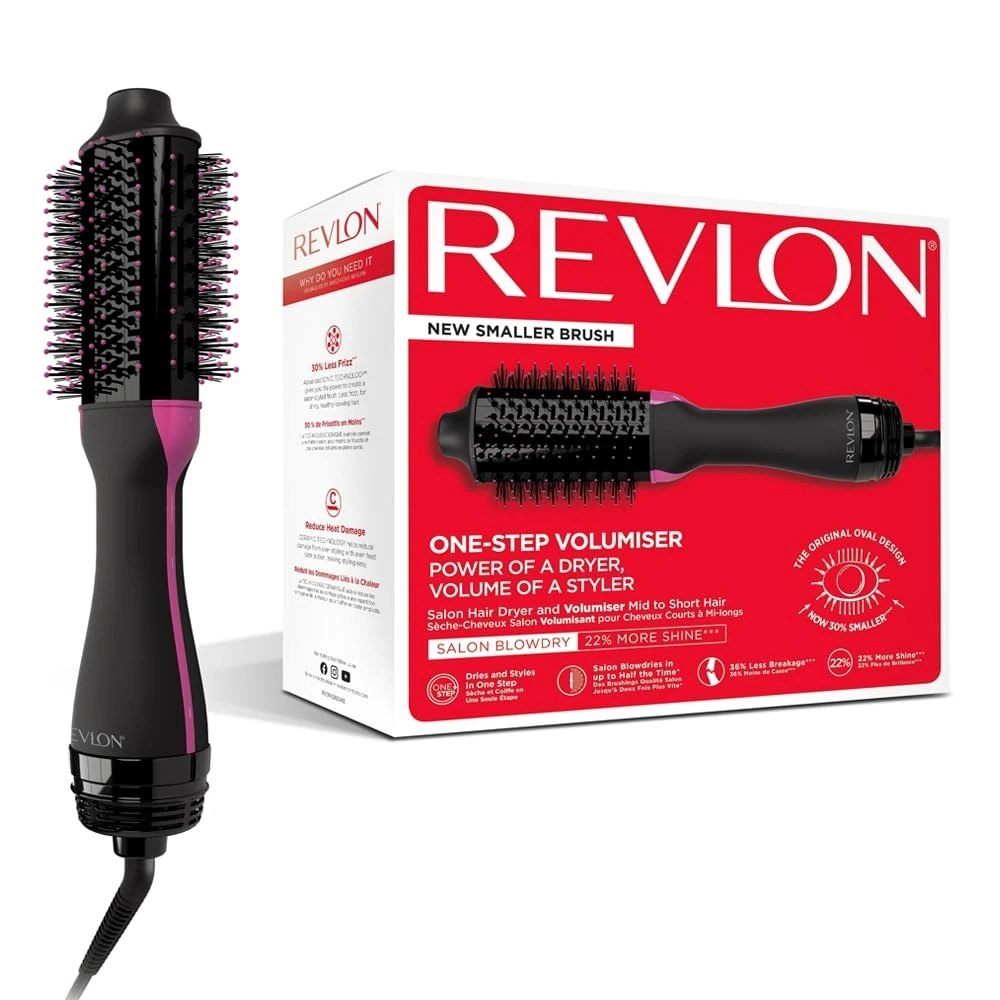 Revlon One-Step Hair dryer and Volumiser mid to short hair (One-Step, 2-in-1 styling tool, IONIC and CERAMIC technology, smaller oval design, multiple heat settings) RVDR5282UKE