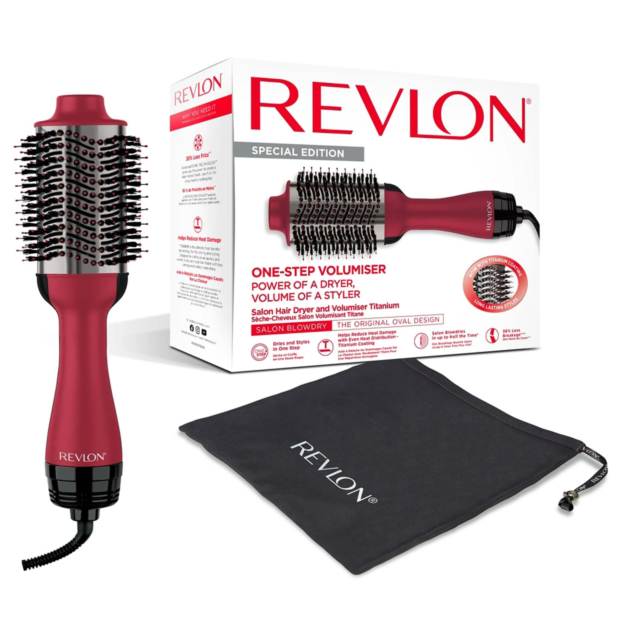 Revlon Salon One-Step Hair Dryer and Volumiser Titanium (One-Step, dry and style, 2-in-1 styling tool, titanium coating, unique oval design, for mid to long hair) RVDR5279UKE