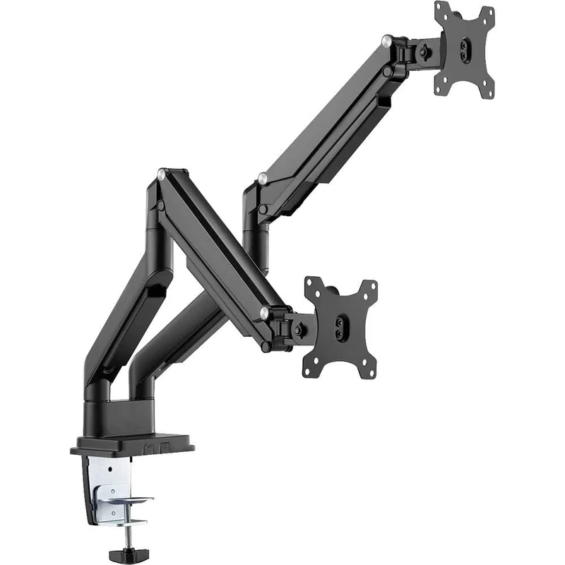 DIGITUS Monitor Mount - Clamp & Gas Strut - 2 Monitors - Up to 32 Inches - Up to 2 x 9 kg - VESA 75 x 75/100 x 100 - Black