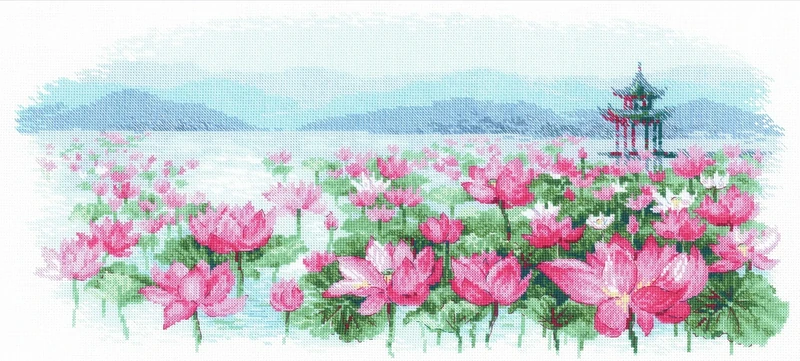 RIOLIS Cross Stitch Kit - 1869 - Lotus Field - Pagoda
