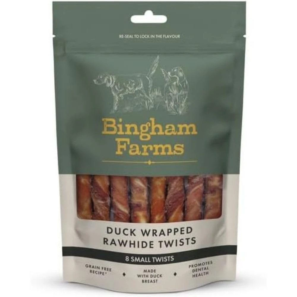 Bingham Farms Duck Wrapped Rawhide Twist Dog Treat - Dental Chew, Nutritious, Natural Flavour, High Protein – Small - 8 pk - 80 g