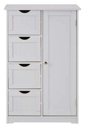 Premier Housewares 4 Drawer Single Door Bathroom Storage Cabinet or Kids Wardrobes Bedroom Furniture Bathroom Floor Cabinets - White - w56 x d30 x h82