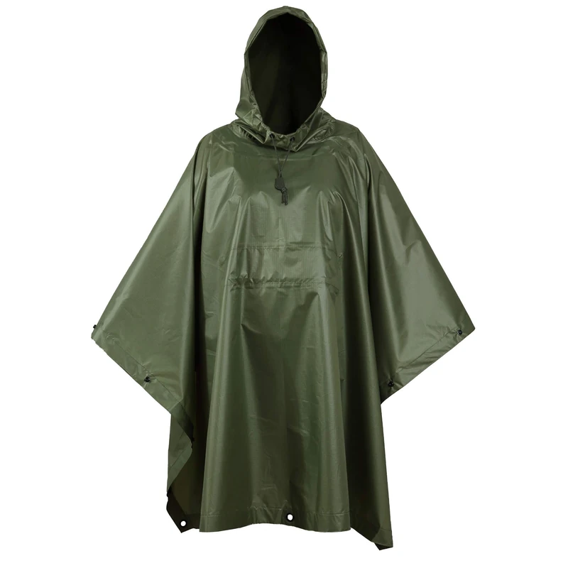 USGI Industries Military Style Poncho Multi Use Rip Stop Camouflage Rain Poncho, Od Green, One size