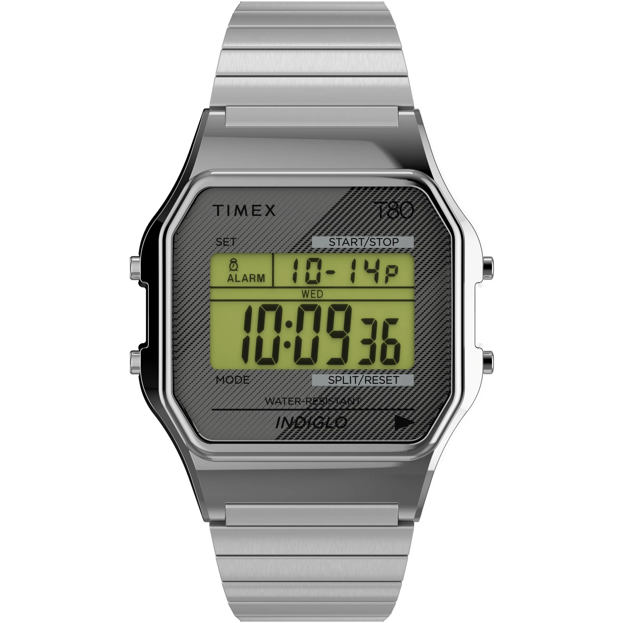 Timex Unisex T80 34 mm Watch - Stainless Steel Stainless Steel Expansion Band Digital Dial Silver-Tone Case TW2R79100