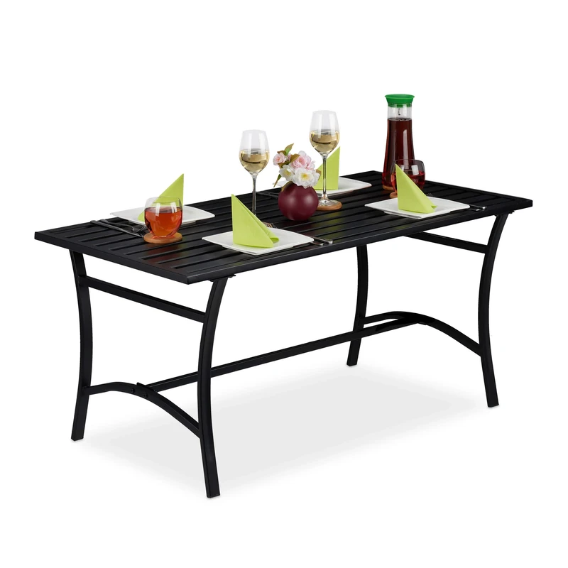 Relaxdays Garden Table, Rectangular, for Outdoors, Patio & Balcony, Sturdy, Metal Furniture, 55.5 x 120 x 60 cm, Black