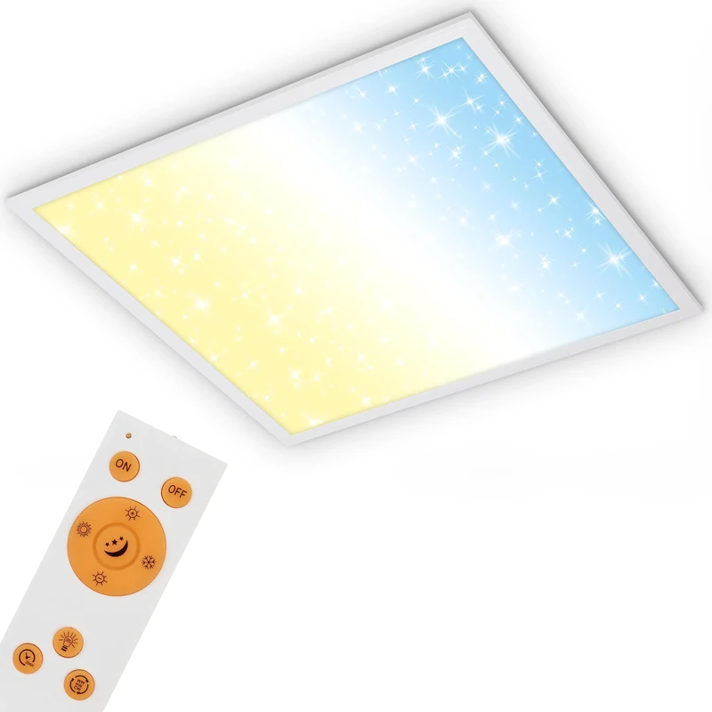 Briloner Leuchten 7303-016 LED Panel, lamp Star Decoration, dimmable Ceiling Light, Colour Temperature (CCT), incl. Remote Control, 36 watts, 3,800 lumens, White, 596x596x60mm (LxWxH)