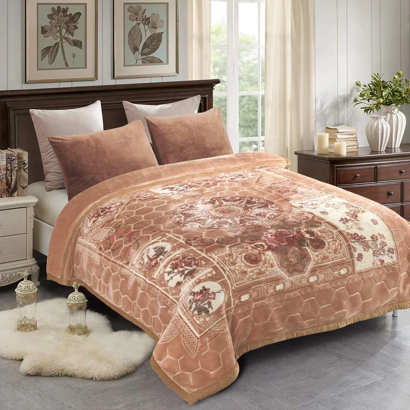 JML Korean Style Mink Velvet Fleece Blanket, 10 Pounds Heavy Plush Soft Winter Blanket, Khaki Floral