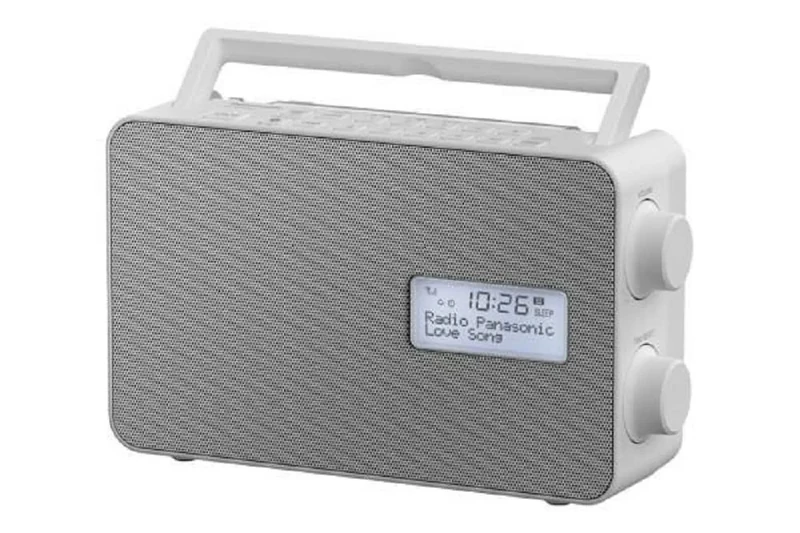 Panasonic Radio DAB/DAB+ RF-D30BTEG-W I FM/DAB/DAB+ Bluetooth USB 10 preset buttons IPX4 clock function, alarm clock, timer Function, Mains or Battery Operated White Handle - French Version