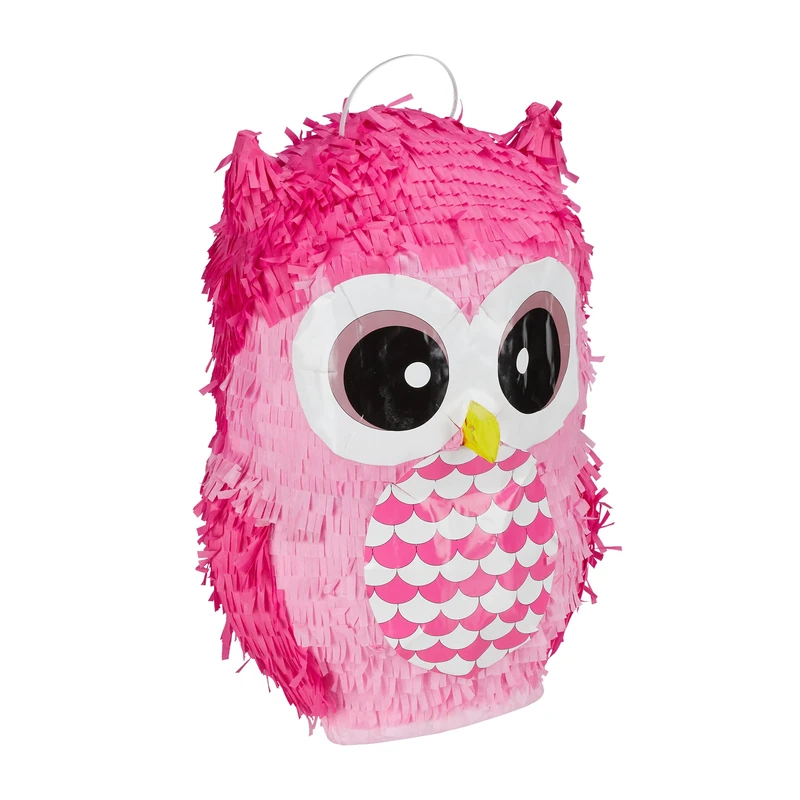 Relaxdays 10031475 Owl Pinata, Birthday, Party, Celebration, Dimensions: H x W x D: Approx. 43 x 26 x 28 cm, Pink