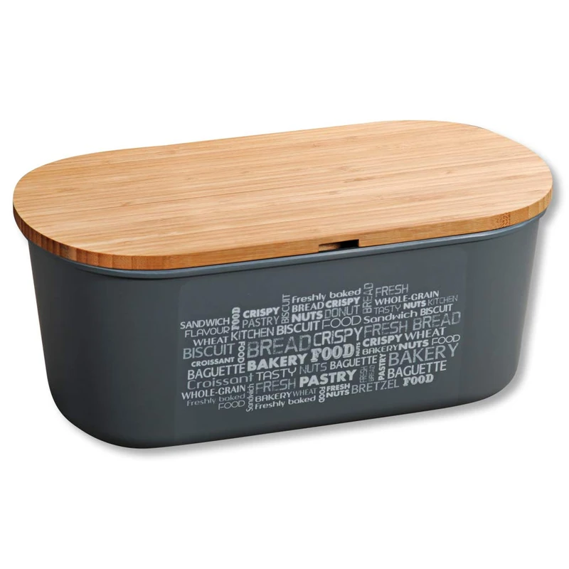Kesper 58501 Bread Box, Material: Melamine, Bamboo, Dimensions: W: 34 x H: 14 x D: 18 cm, Colour: Grey, Brown