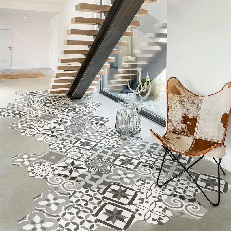 Ambiance Sticker Peel and Stick Decorative Hexagon Micalina Floor Tile, DIY Home Decor, Peel and Stick Removable Stickers, Waterproof Non-Skid Sticker - H40 x L90 cm - 10 Stickers of 20 x 18 cm