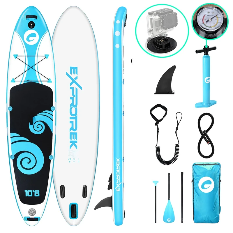 Exprotrek Stand Up Paddling Board, Inflatable Sup Board, Stand Up Paddle Board Set, 6 Inch Thick for All Skill Levels With Aluminium Paddle, Kayak Seat and Complete Accessories (200kg Max)