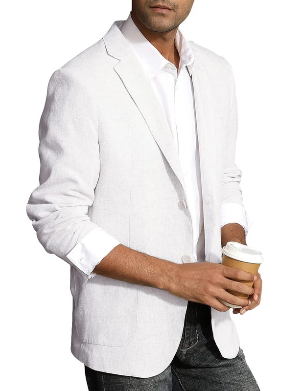 PJ PAUL JONES Men's Slim Fit Lightweight Linen Jacket Tailored Blazer Sport Coat, White, L