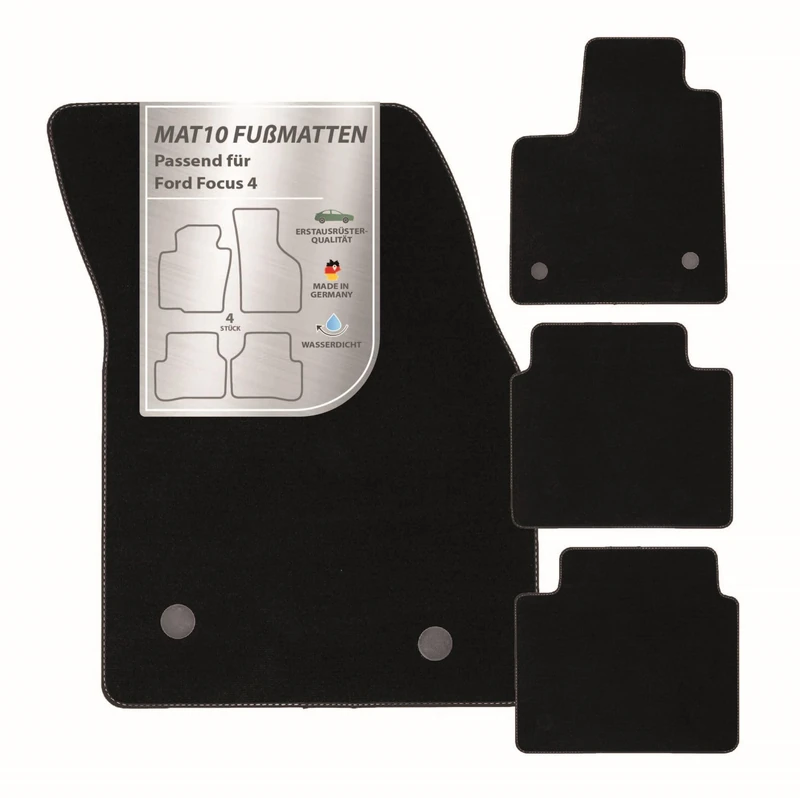 MAT10 Silver Line: Ford Focus IV Compact Car and Tournament Year 2018-01 - X Car Floor Mats Car Mat Velour Premium Quality 4 Piece Black Guaranteed Fit