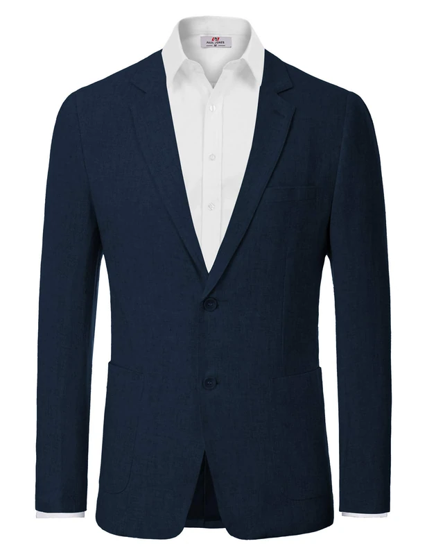 PJ PAUL JONES Men's Slim Fit Lightweight Linen Jacket Tailored Blazer Sport Coat, Navy, M