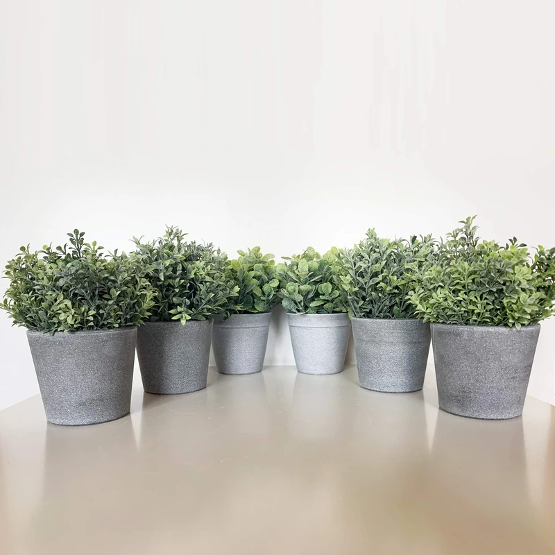 Wellhome 18 cm Artificial Assorted Plants with Grey Pot, Pack 6 St016, 22 x 6 cm