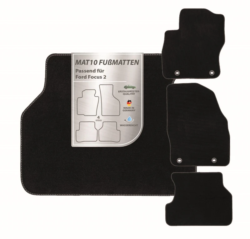 MAT10 Silver Line: Ford Focus II Compact Car and Tournament Year of Manufacture 2004-07 ? 2012-09 Car Floor Mats Velour Premium Quality 4-Piece Black Fit