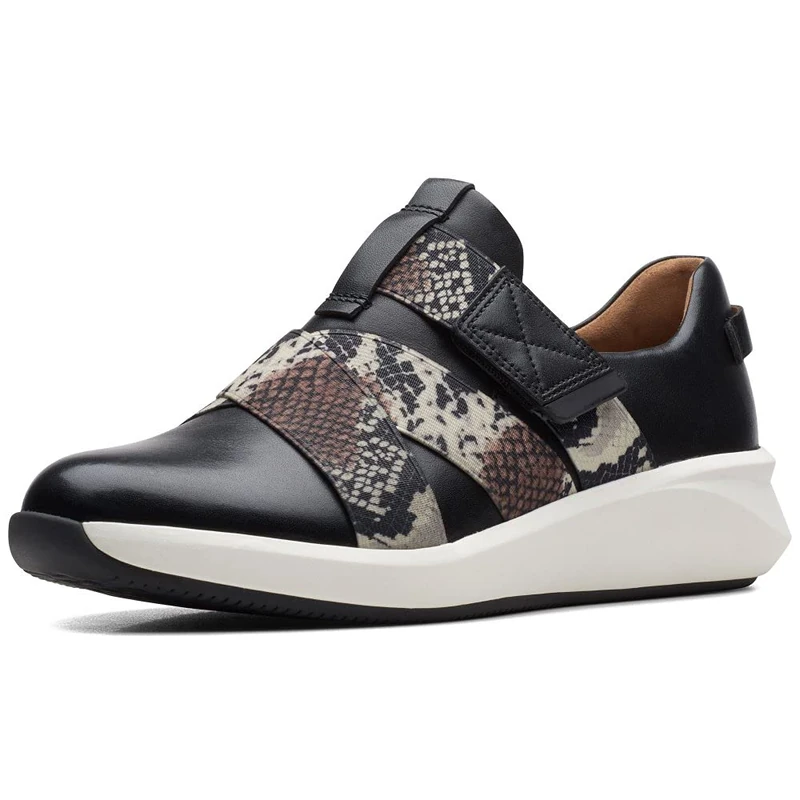 Clarks Un Rio Strap, Women?s Low-Top Sneakers, Black Leather Snake Combi, 5.5 UK (39 EU)