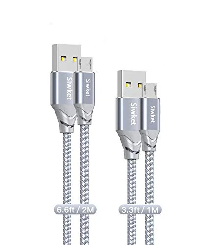 Siwket Micro USB Charging Cable, 2Pack 1M 2M Braided USB A to Micro Android Charger Cable Data Sync Cord for Samsung Galaxy J7,S7,S6,Kindle Fire,Fire HD Tablets,PS4 Controller,Sony,HTC,LG,Huawei Grey