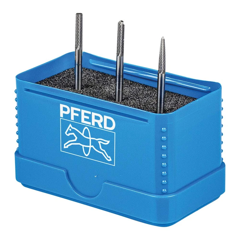 PFERD HM Burr Set, 3 Pieces, Micro Toothing, Shaft Diameter 3 mm, Router Bit Diameter 3 mm, 21901303 - for Finishing on Almost All Materials up to 68 HRC