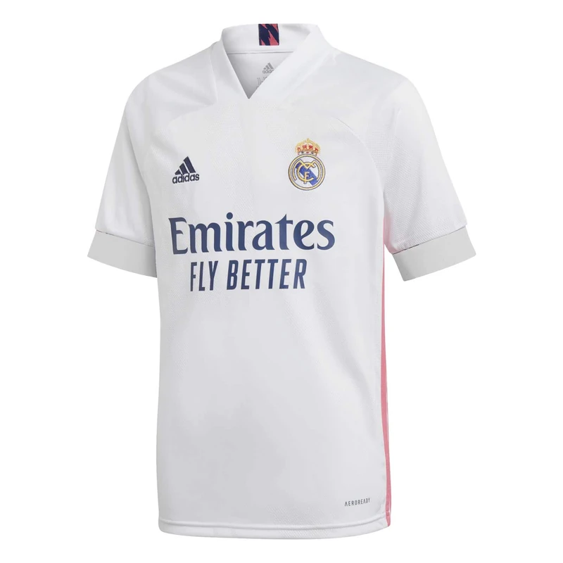 Real Madrid Adidas Season 2020/21 First Home Official Team T-Shirt, Boys, Official Home Jersey, FQ7486, White, M