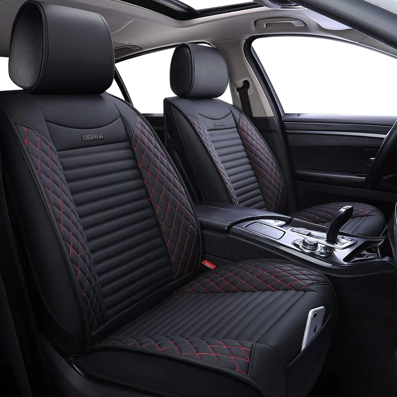 Aierxuan 5 Car Seat Covers Full Set Waterproof Leather Universal Fit for Toyota Highlander Corolla Acura Honda Civic Accord Jeep Prius Rav4 Altima Optima Ford Forte Mazda (Full Set/Black-Red)