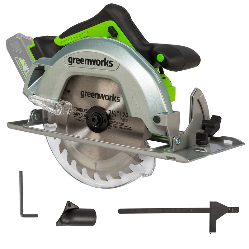 Greenworks GD24KS Cordless Circular Saw, 4500RPM, 185cm Blade, 64mm Cutting Depth, 3 Year Guarantee