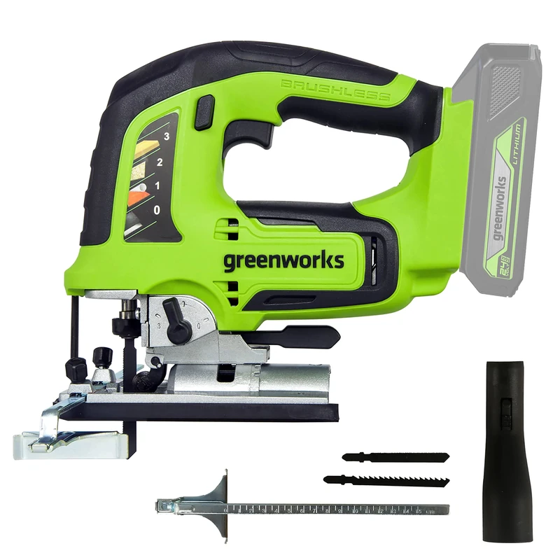 Greenworks GD24JS Cordless Jigsaw, 3000spm, Adjustable Base up to 45°, Vacuum Attachment WITHOUT 24V Battery & Charger, 3 Year Guarantee