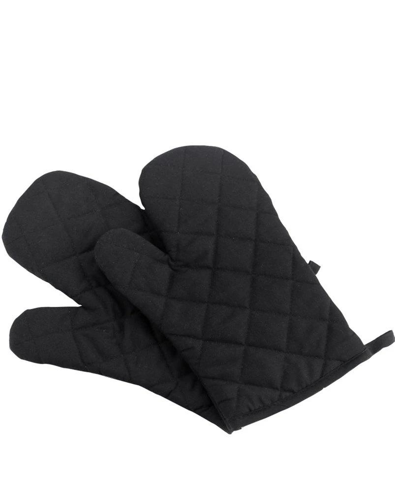 Oven Baking Gloves Thick Heat Resistant Insulation Heat Proof Cotton Oven Glove Pot Holder Cooking Mitts Kitchen Essential 1 Pair NewBlack